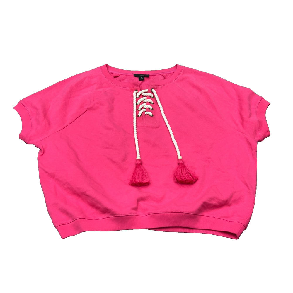 J. Crew Womens Bright Pink University Terry‎ Short Sleeve Lace-Up T-Shirt Size S